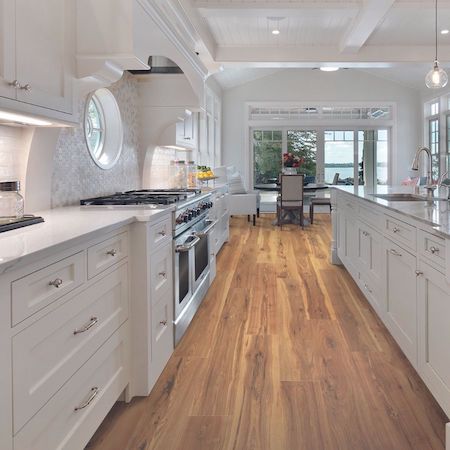 solid surface countertops in a large open concept kitchen