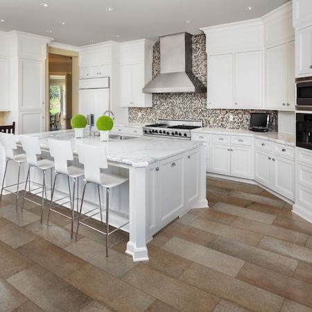 kitchen countertops in a bright white kitchen